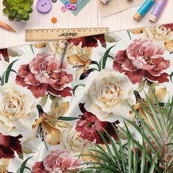 Ткань поплин коричневые цветы