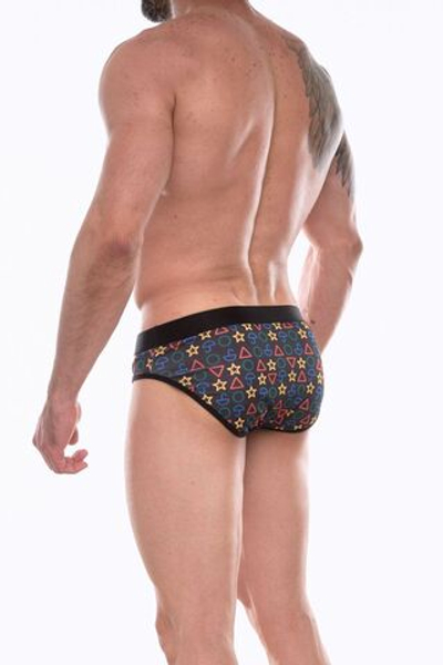 Темно-серые трусы-слипы с разноцветным принтом в виде знаков (Размер: S) (Цвет: темно-серый)