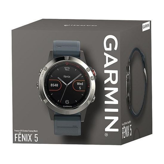 Умные мужские спортивные часы Garmin Fenix 5 - серебристые с синим ремешком 010-01688-01