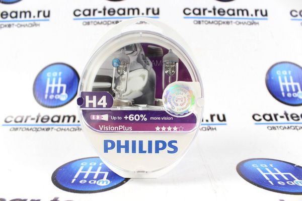 Автолампа "Philips" H4 55, 60W-12V+60% Vision Plus 12342VPS2