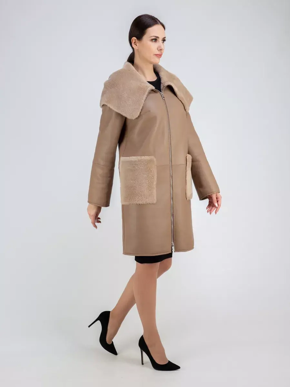 Дубленка натуральная с капюшоном длинная Турция