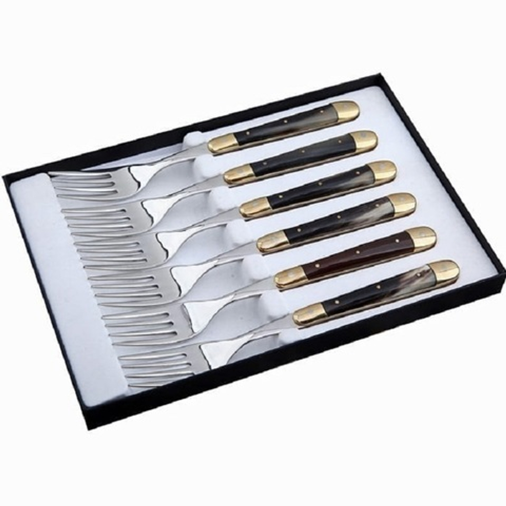 Set of 6 forks, 2 bolsters, horn tip handle
