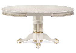 Деревянный стол Альфред 110(160)х110х80 слоновая кость с золотой патиной