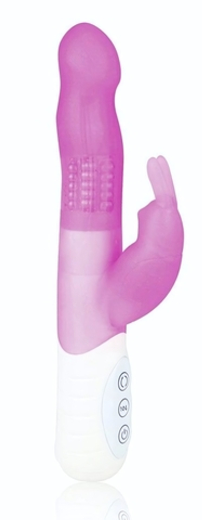 Розовый силиконовый вибратор hi-tech с клиторальным отростком - 21 см. (Цвет: розовый)