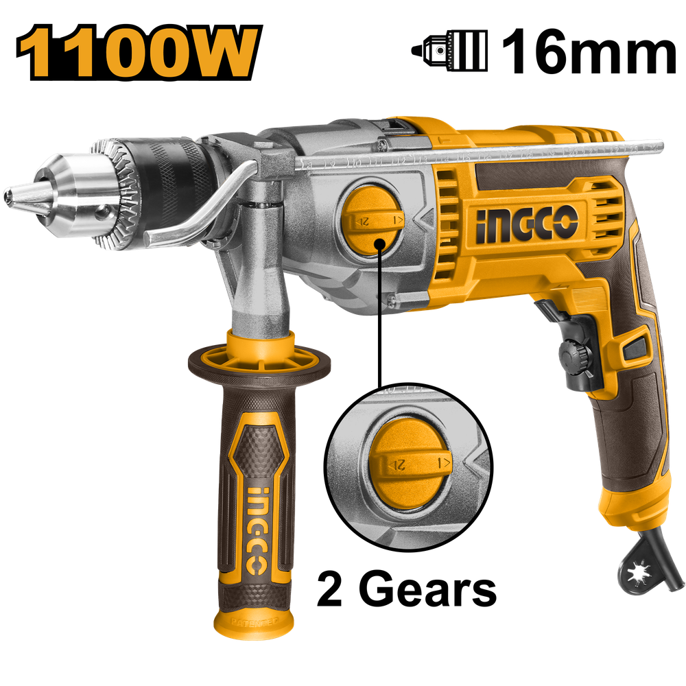 Дрель электрическая ударная INGCO ID211008 INDUSTRIAL 1100 Вт 1,5-16 мм