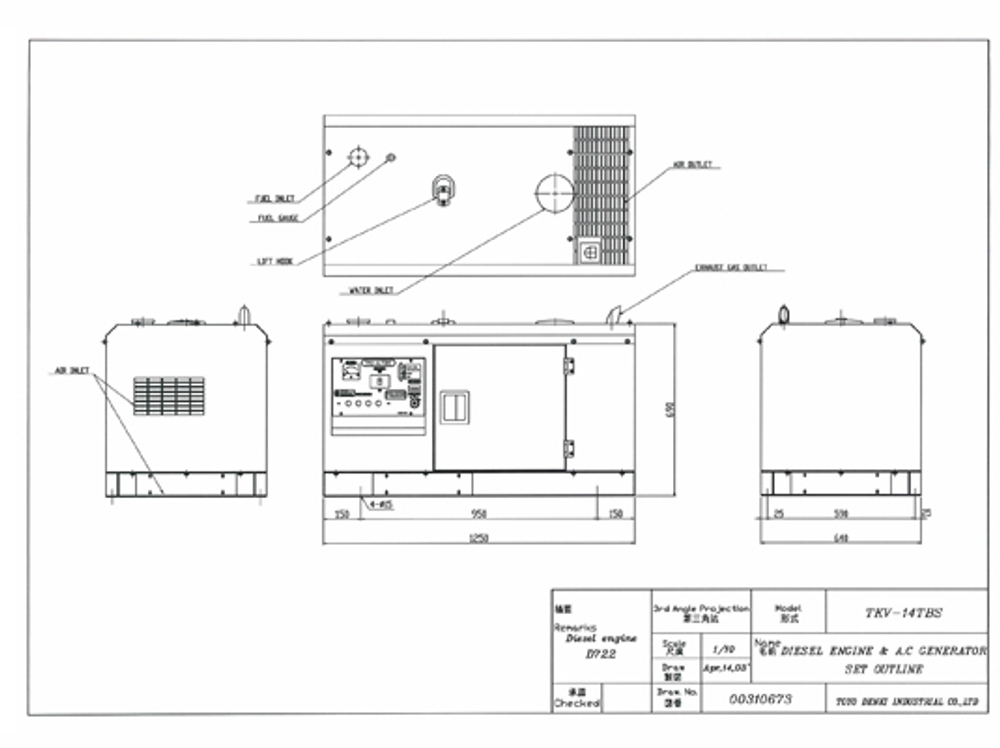 Дизельный генератор TOYO TKV 14 TBS