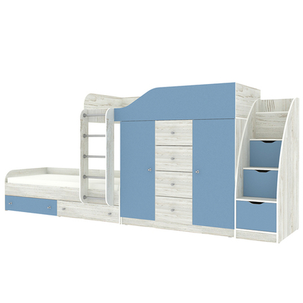 Кровать двухъярусная КарИВи Астра 6 с лестницей Комод КарИВиом Винтерберг Светло-синий, голубой