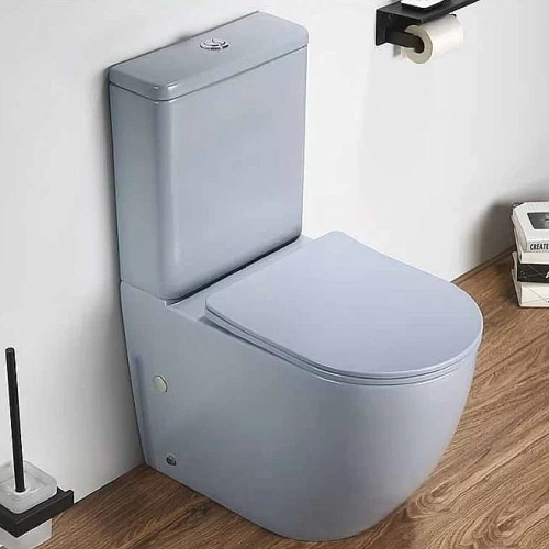 Унитаз напольный CeramaLux 2166XMHL голубой матовый, безободковый, с бачком, с крышкой микролифт