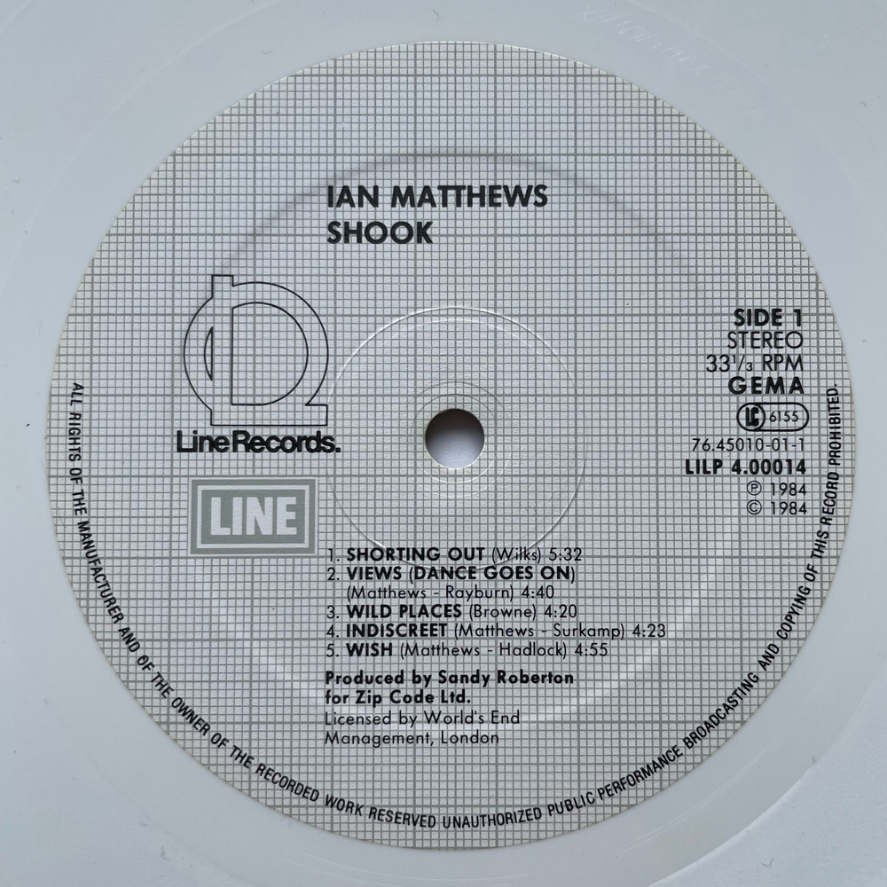 Винтажная виниловая пластинка LP Ian Matthews Shook (Германия 1985) (Белый Винил)