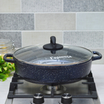 Жаровня 28*7см 3,5л Сияние Blue с литыми ручками и стеклянной крышкой, ж2832Bl