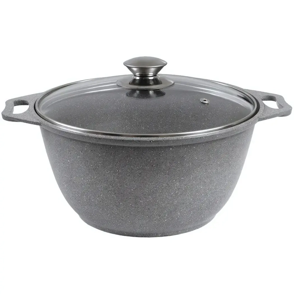 Кастрюля 6л «Мраморная»(светлый мрамор) со стеклянной крышкой кмс62а