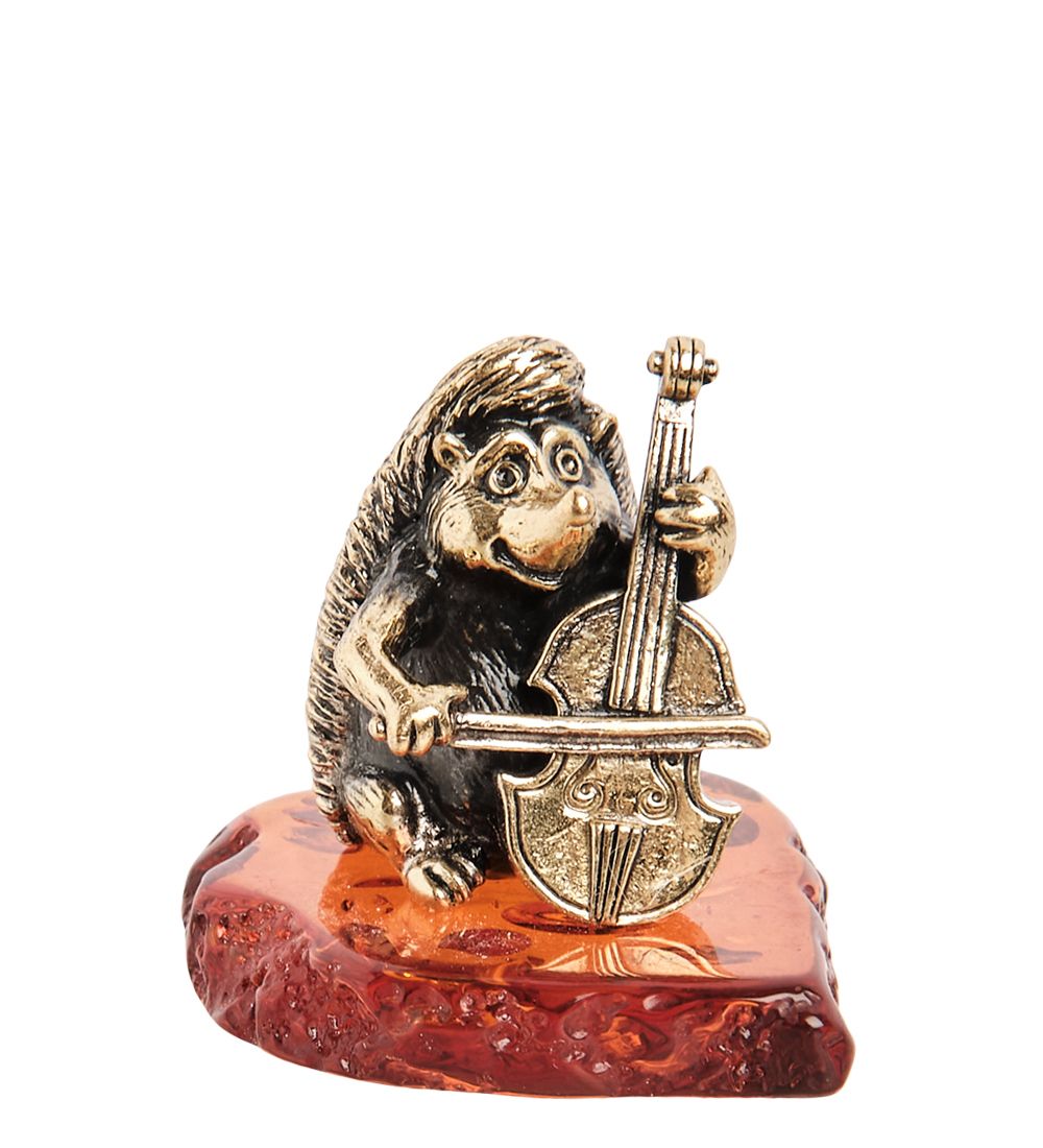 Народные промыслы AM-1979 Фигурка «Ежик со скрипкой» (латунь, янтарь)