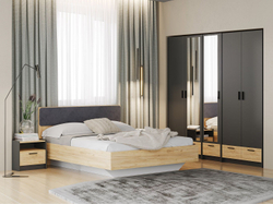 Спальня Оттавия 5 с зеркалами Антрацит / Дуб золотой