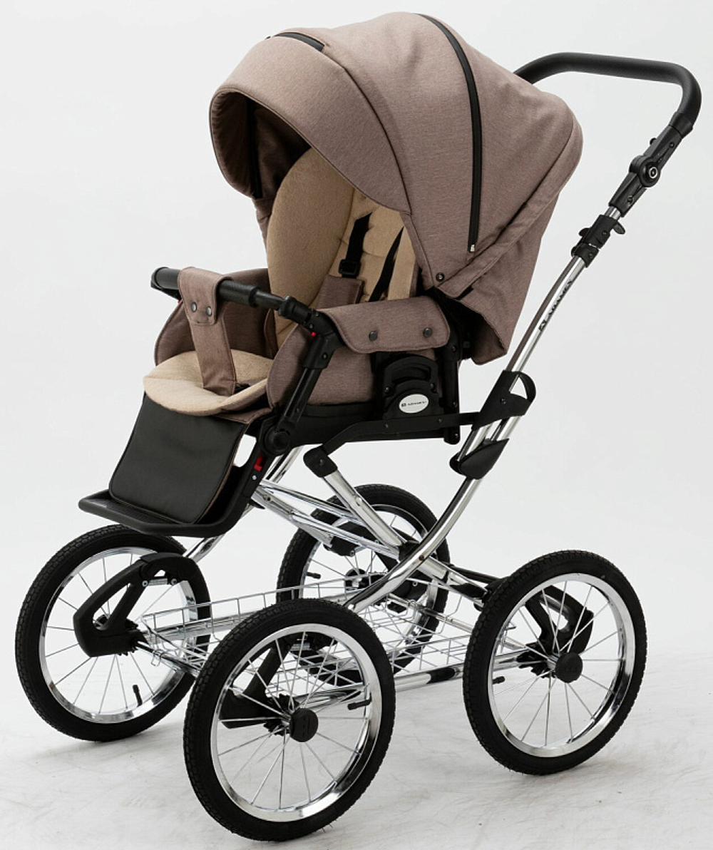 Детская коляска Adamex Porto Retro 2 в 1 PO-PS15 (Т.БЕЖ+Т.БЕЖА КОЖА)