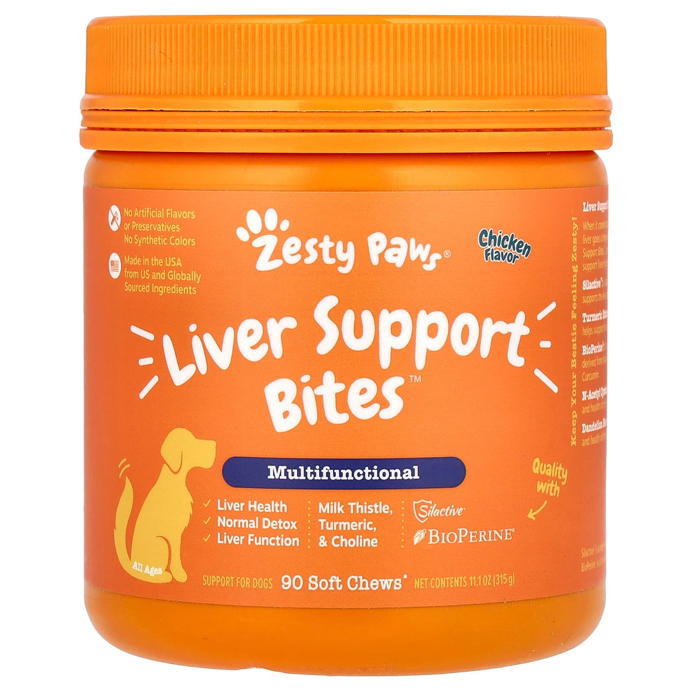 Zesty Paws, Поддержка печени, для собак, для всех возрастов, курица, 90 жевательных таблеток, 315 г (11,1 унции)