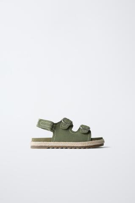 ZARA САНДАЛИИ ИЗ ДЖУТА И КОЖИ, ЗЕЛЕНЫЙ