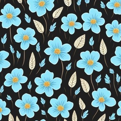 Голубые Цветы на Черном Фоне