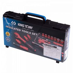 KING TONY (45VE01MRV) Набор торцевых диэлектрических головок с принадлежностями 1/2", шестигранные, 8-24 мм, 16 предметов