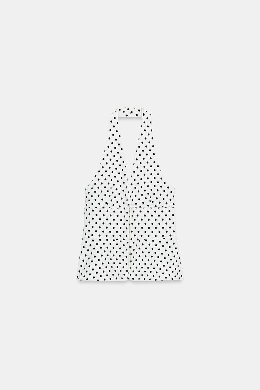 ZARA ЭЛАСТИЧНЫЙ ТОП ХАЛТЕР В ГОРОШЕК, БЕЛЫЙ/ЧЕРНЫЙ