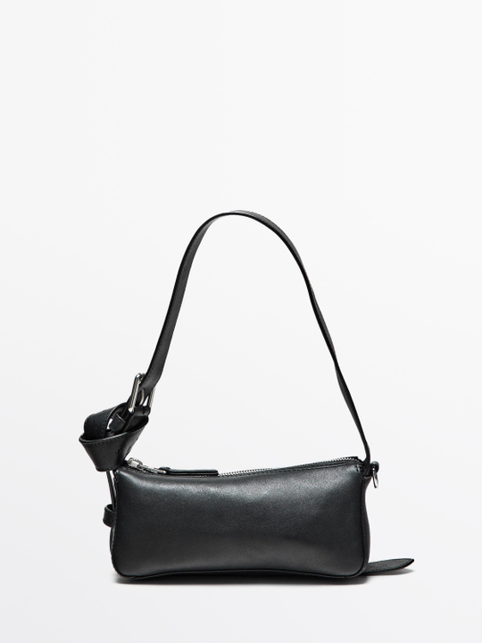 Massimo Dutti Маленькая сумка из кожи наппа с пряжкой, черный