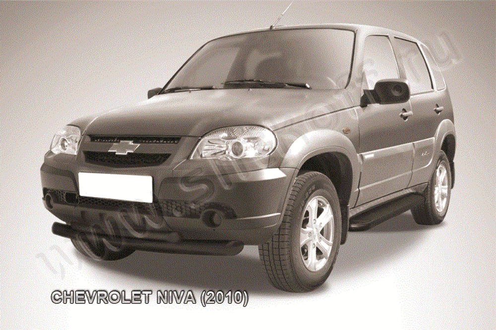 Защита переднего бампера (нержавейка) Chevrolet Niva (2009-2020) d76+d57 (черный)