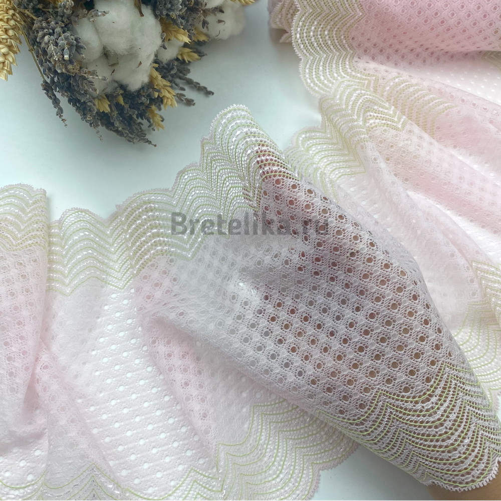 Кружево эластичное розово-зеленое 19 см