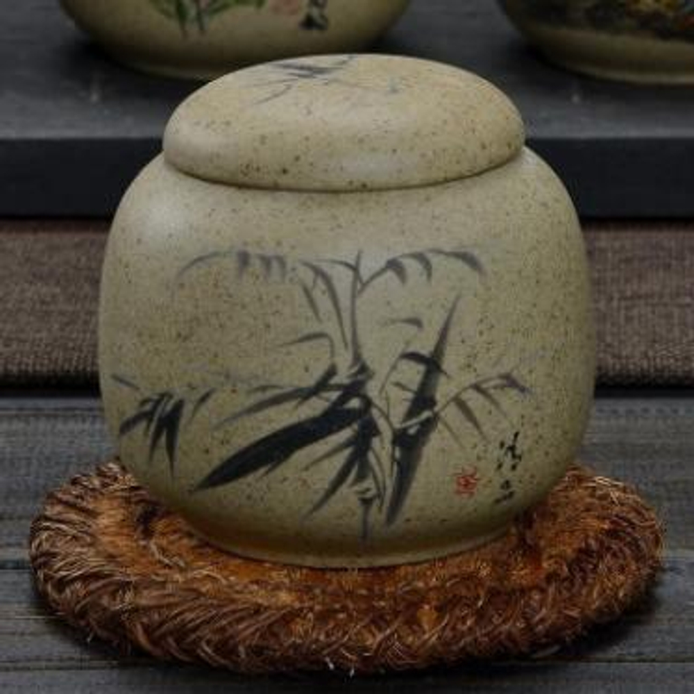 278003 Чайница серия-КРЕСТЬЯНСКАЯ "Бамбук" h=8см, d=8,5см, 200мл, глина песочный