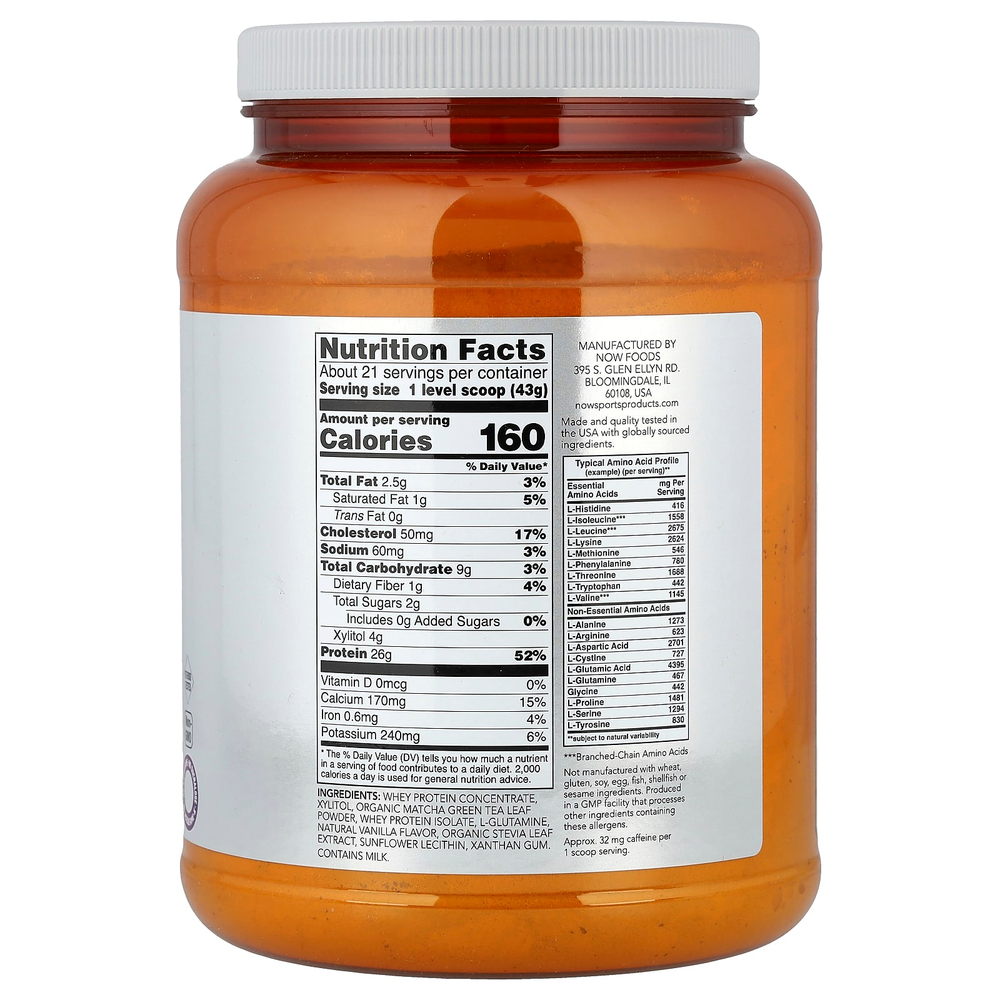 NOW Foods, Sports, сывороточный протеин в порошке, матча, 907 г (2 фунта)