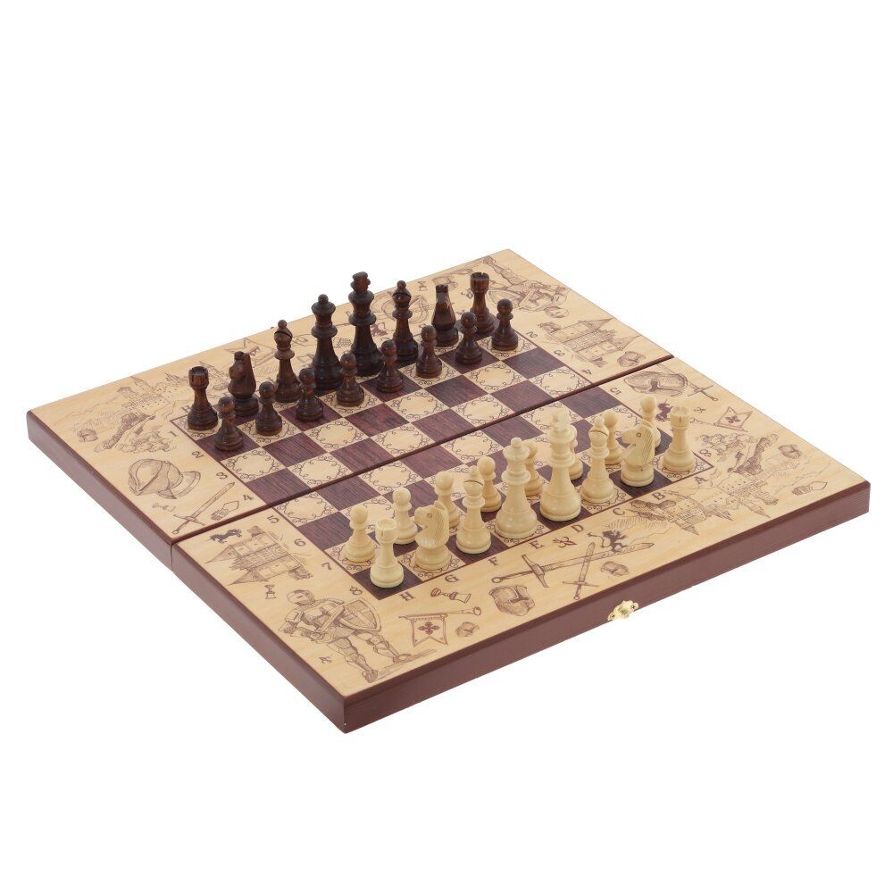 GAEM Игра настольная 3 в 1 (шахматы, шашки, нарды) "Рыцари", L50 W25 H6 см