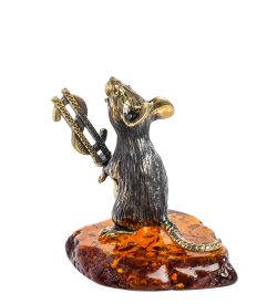 Народные промыслы AM-1118 Фигурка «Мышь с ложкой-Доллар» (латунь, янтарь)