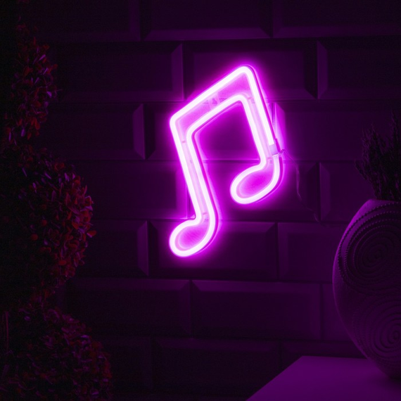 Неоновая вывеска Ноты 19×21 см., батарейки ААх3, USB, розовый, Luazon Lighting (7989806)