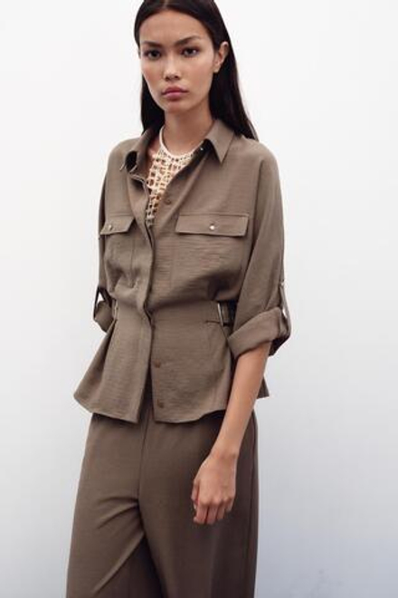ZARA РУБАШКА САФАРИ С БОКОВЫМИ ПРЯЖКАМИ, РЫЖЕВАТО-КОРИЧНЕВЫЙ
