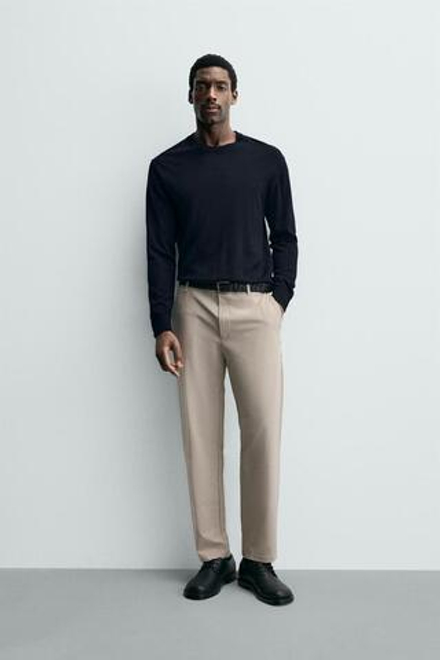 ZARA БРЮКИ REGULAR FIT КОМФОРТНОЙ ПОСАДКИ, БЕЖЕВЫЙ