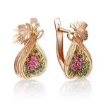 Серьги «Инжиры» с английским замком из красного золота с гранатами, хромдиопсидами и эмалью