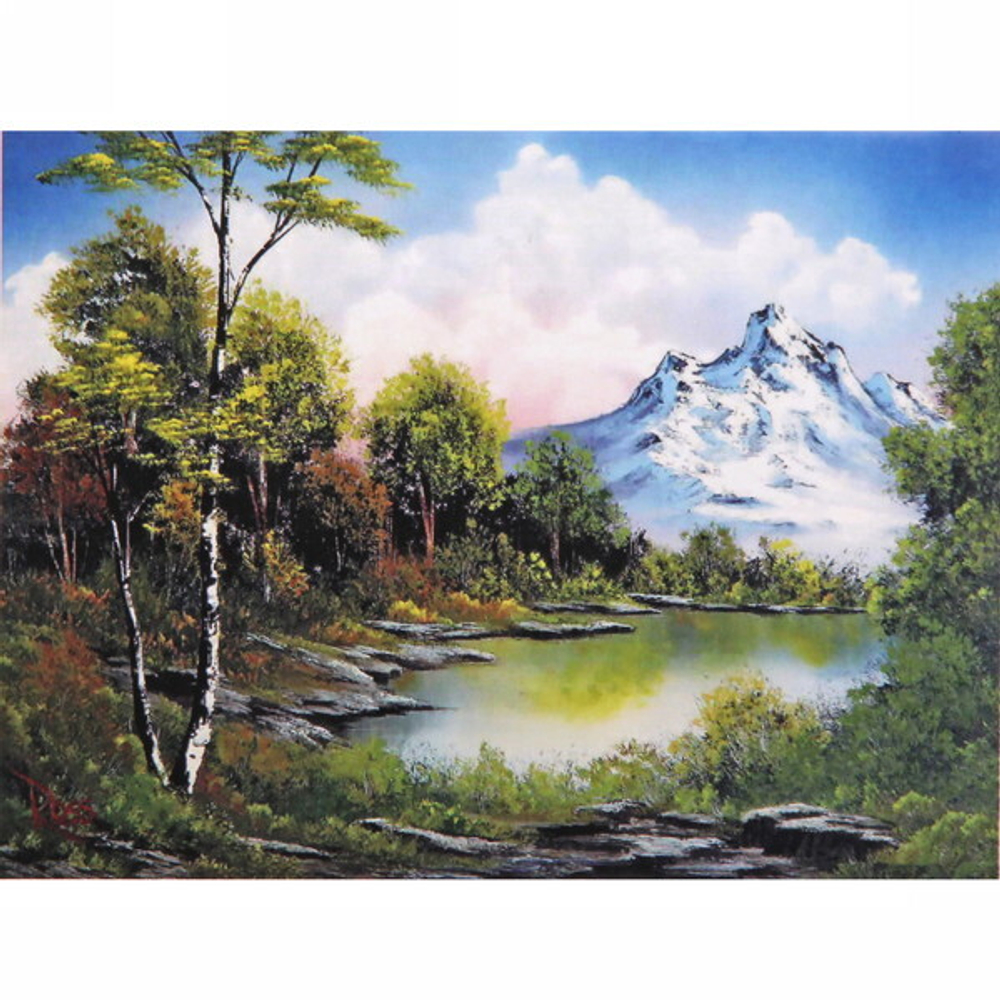 Алмазная мозаика 40*50см «Горы» с полным заполнением, напечатанной рамкой, на деревянном подрамнике J50041