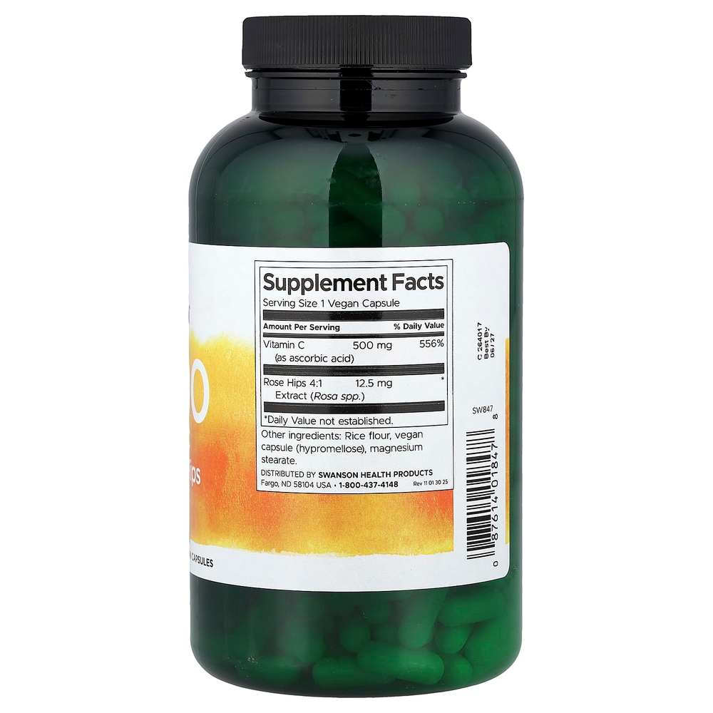 Swanson Vitamins, C-500, витамин C с шиповником, 400 веганских капсул