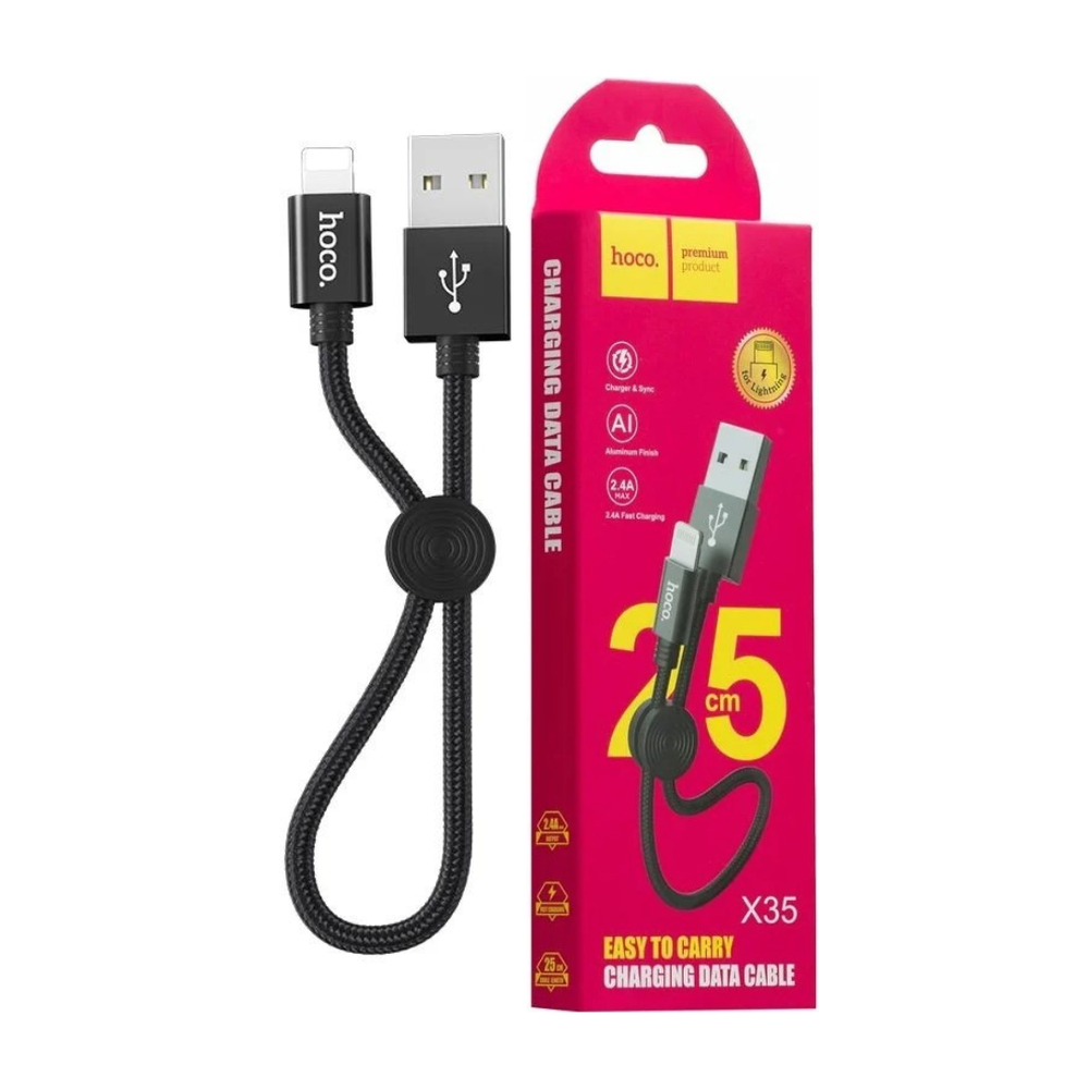Кабель для зарядки Hoco X35 USB-A - Lightning, 2.4A, 25 см, черный