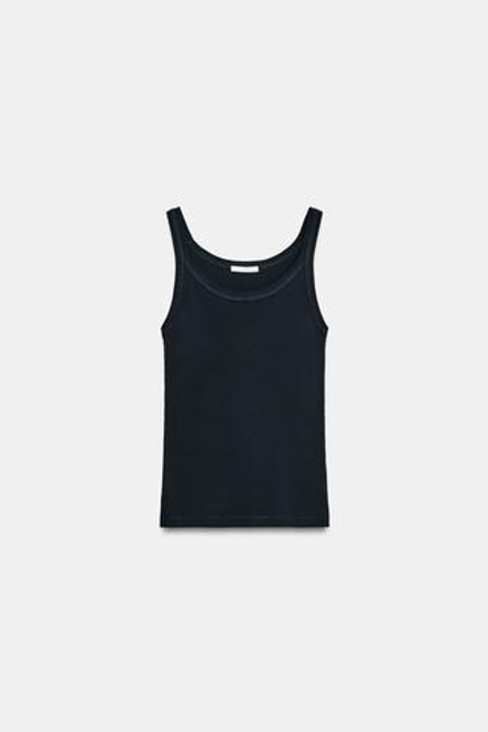 ZARA ТОП В РУБЧИК ИЗ ХЛОПКА, МОРСКОЙ СИНИЙ