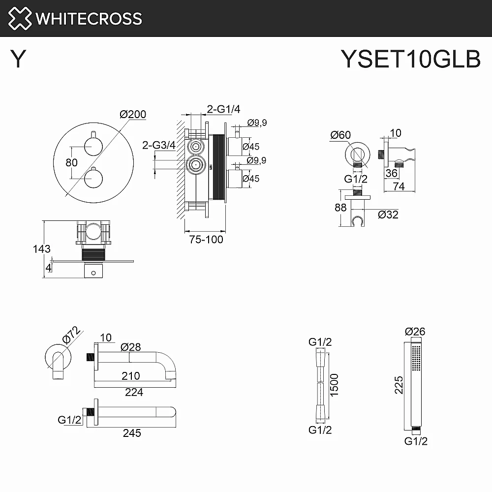 Смеситель для ванны WhiteCross Y YSET10GLB матовое золото