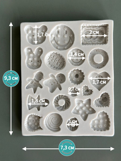 Молд силиконовый прямоугольный для лепки "Мини печенья" / форма для лепки игрушечных сладостей из полимерной глины для кукол и ватной игрушки