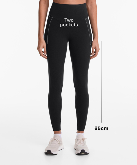 OYSHO Легинсы длиной до щиколотки с высокой посадкой и карманами, компрессионные, длиной 65 см, черный