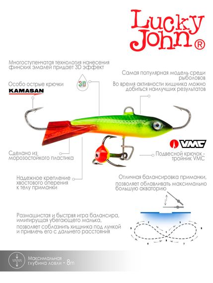 Балансир Lucky John CLASSIC 5 с тр. 50мм/26RT блистер