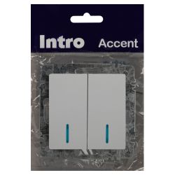Выключатель Intro Accent 6-105-01 двойной с подсветкой, 10А-250В, IP20, СУ, AL/CU, белый