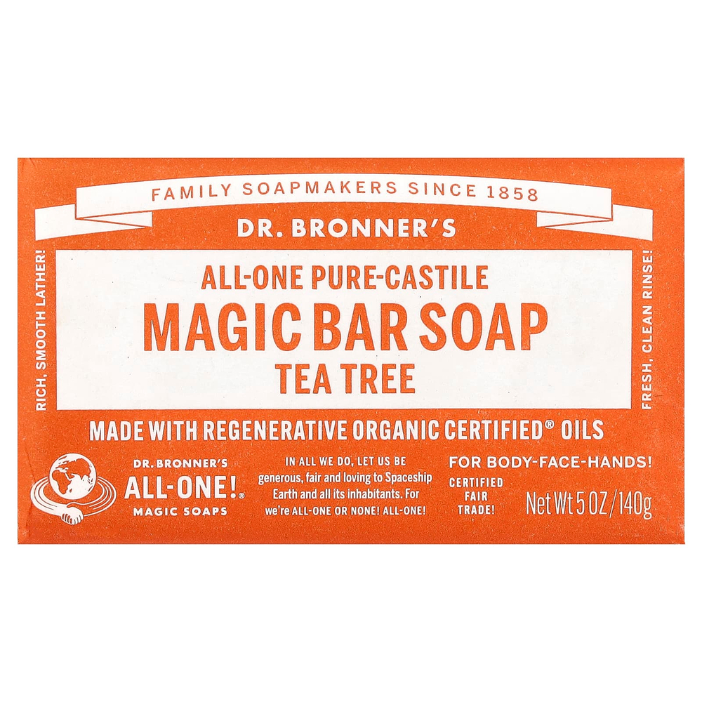 Dr. Bronner's, All-One Pure-Castile Magic кусковое мыло, чайное дерево, 140 г (5 унций)