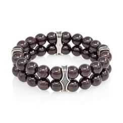 Двойной браслет из натурального камня гранат 8 мм с шармами из мельхиора