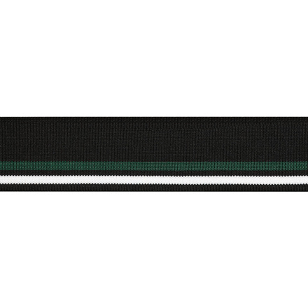 3AR559 Подвяз трикотажный (98% полиэстер, 2% спандекс) 3,5см*1м (черный с бел/зел. полосой; 10216170