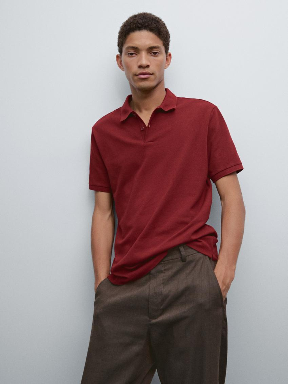 Massimo Dutti Футболка-поло из хлопка, бордовый