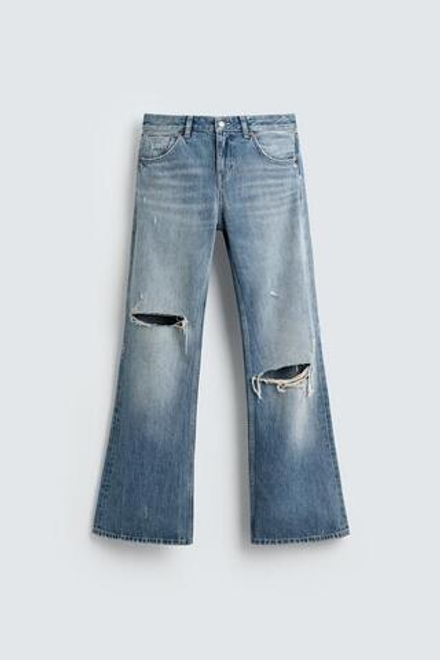 ZARA HARRY LAMBERT X DISNEY ДЖИНСЫ КЛЕШ С НИЗКОЙ ПОСАДКОЙ, СИНИЙ