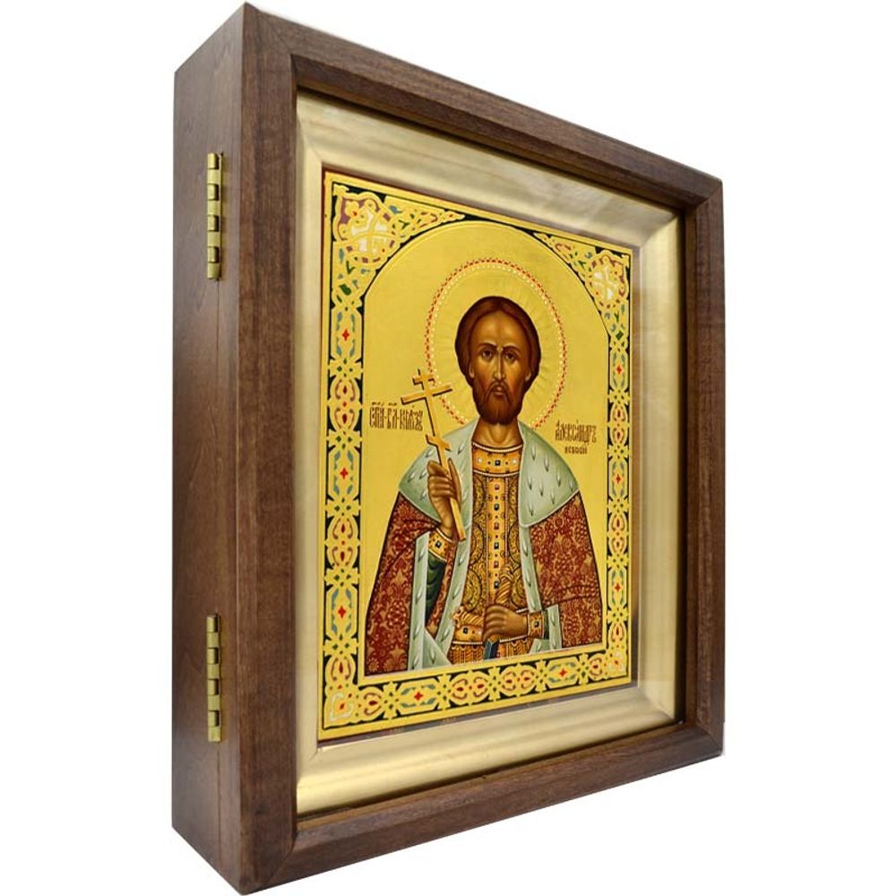 Александр Невский Святой князь. Рукописная икона на сусальном золоте.