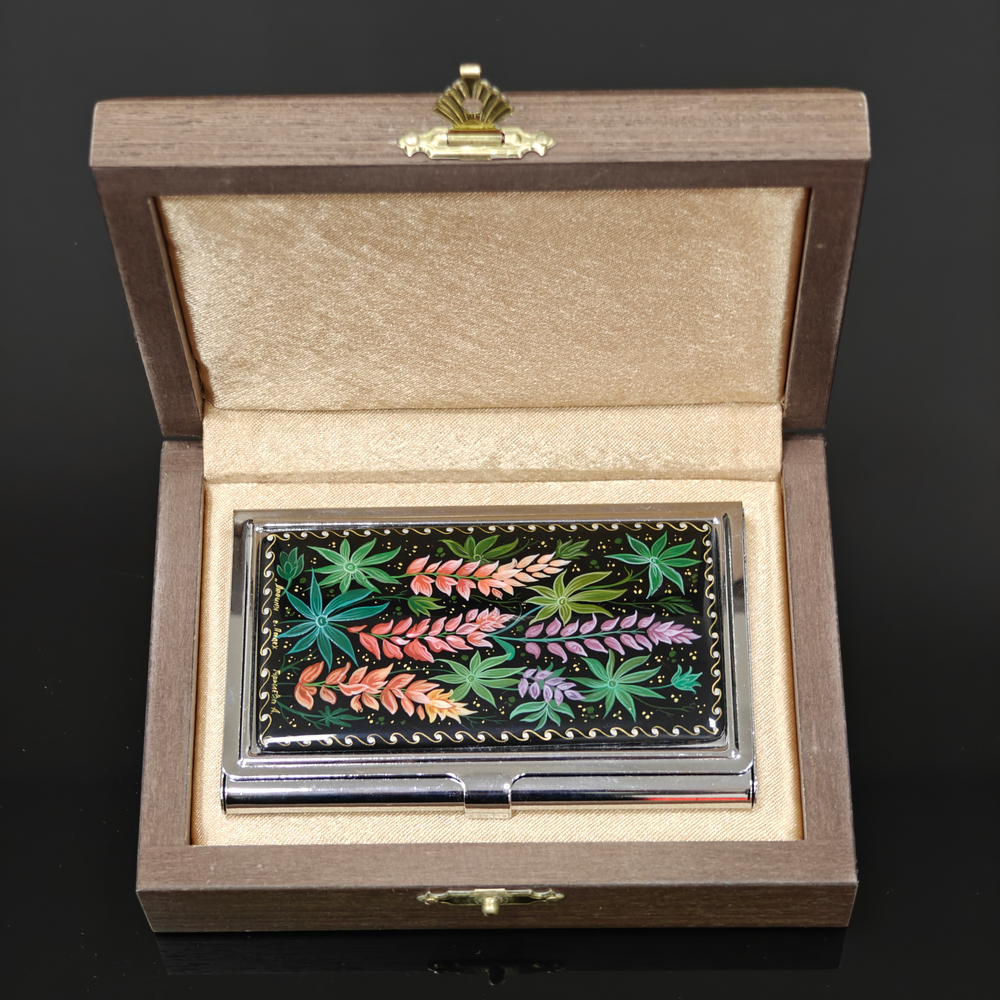 Коллекционная визитница "Люпины (роспись Палех) в футляре